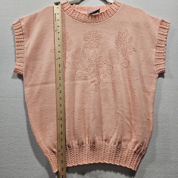 Vintage Adele Knitwear Salmon Pink Floral Pullover Vest Sweater Small Medium USA - Picture 8 of 8